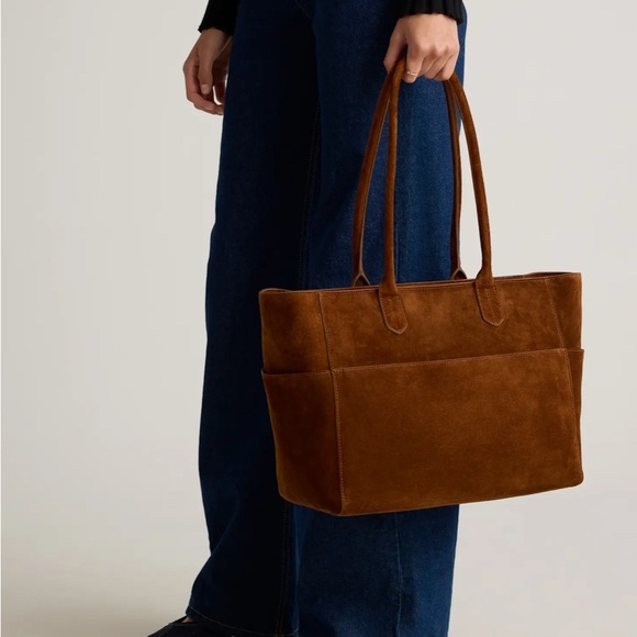 Quince Italian Suede Shopper Tote in Whiskey - Picture 2 of 3